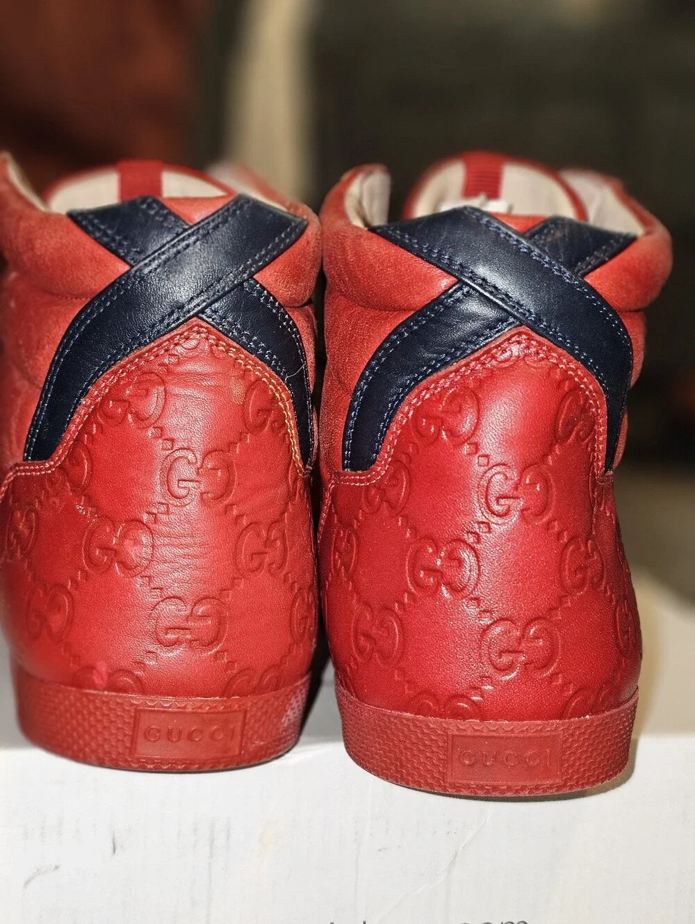 Gucci Authentic Red High Top Ace Embroidered Signatue GG Sneaker US Size 9.5 Men